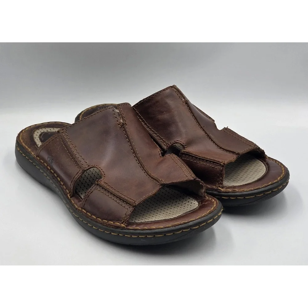 Born Crown Robert Slide Sandals Mens 11M Brown Leather Comfort Slip On